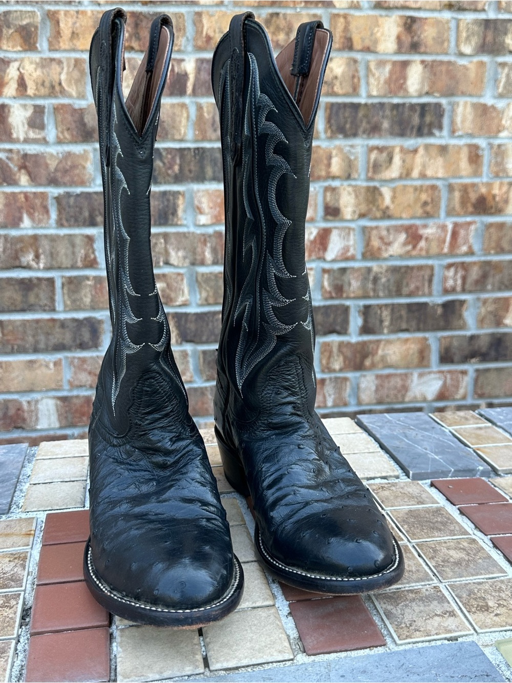 Vintage Nocona Full Quill Ostrich Cowboy Boots Black Men’s 8.5 AA USA